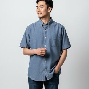 GAP Blue Casual Short Sleeve Button Down Shirt with Tailored Fit, Men's S